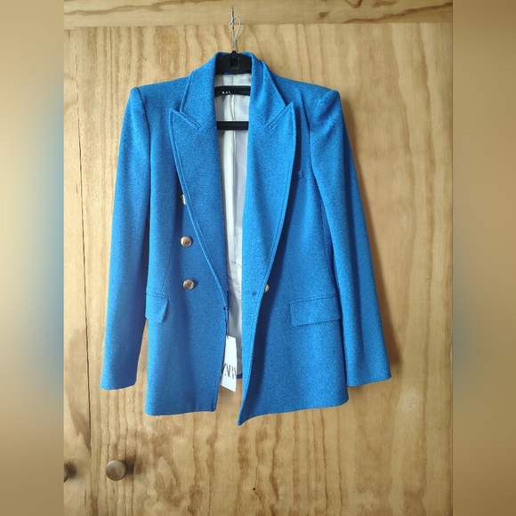 Royal blue Zara blazer with shoulder pads,gold buttons,  never worn - Picture 4 of 4